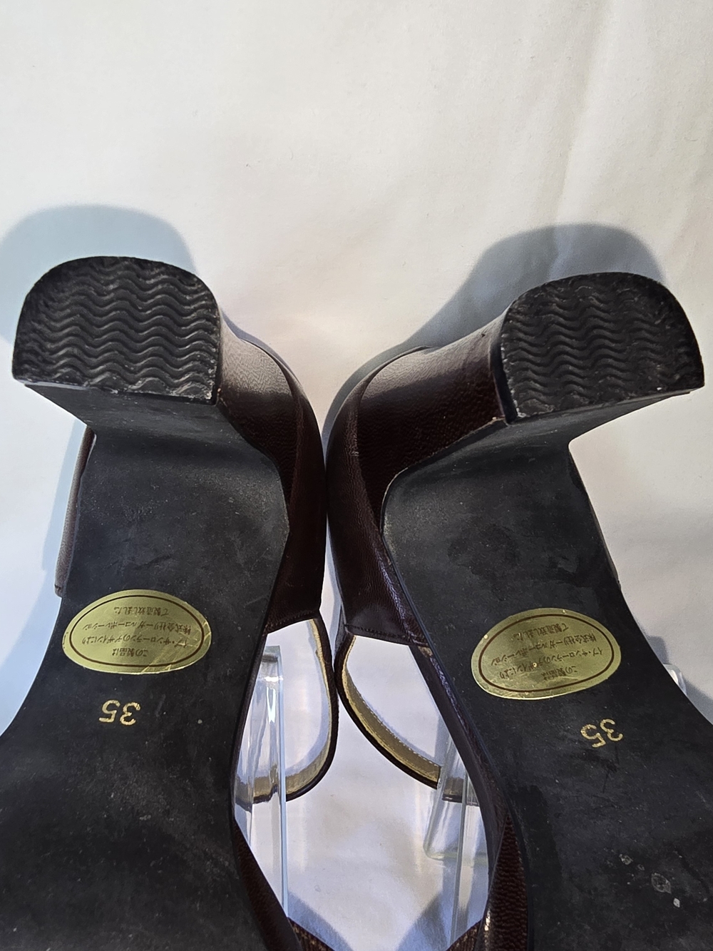 Saint Laurent Brown Leather & Jacquard Mary Jane Block Heels Size 35 - Picture 10 of 12